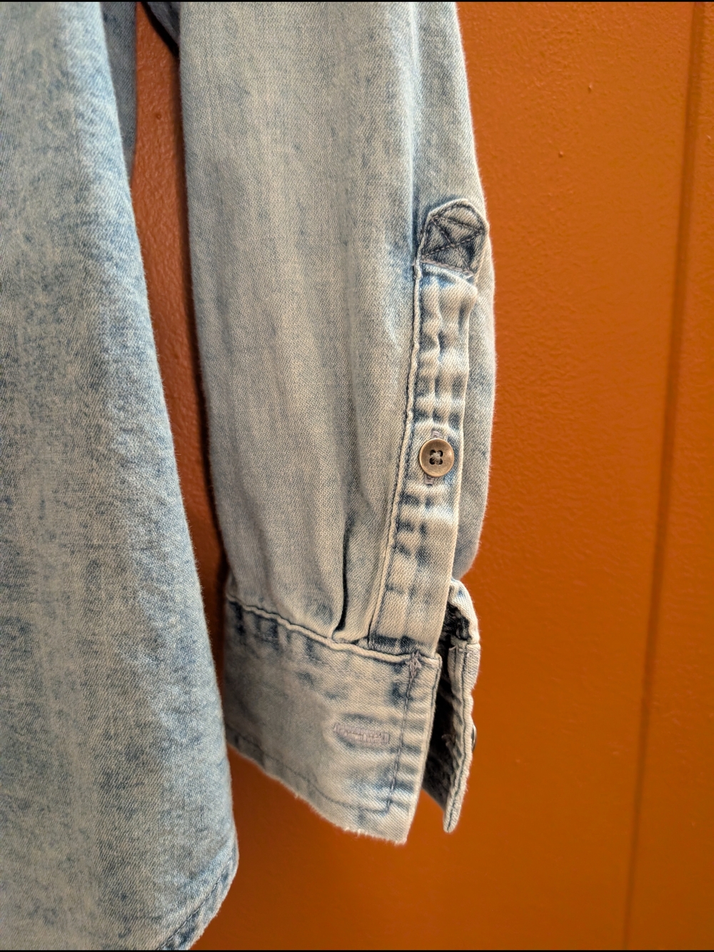 90s AERIE Light Acid Wash Oversized Denim Button Up Moto Grunge Shirt Jacket XS - Picture 7 of 15